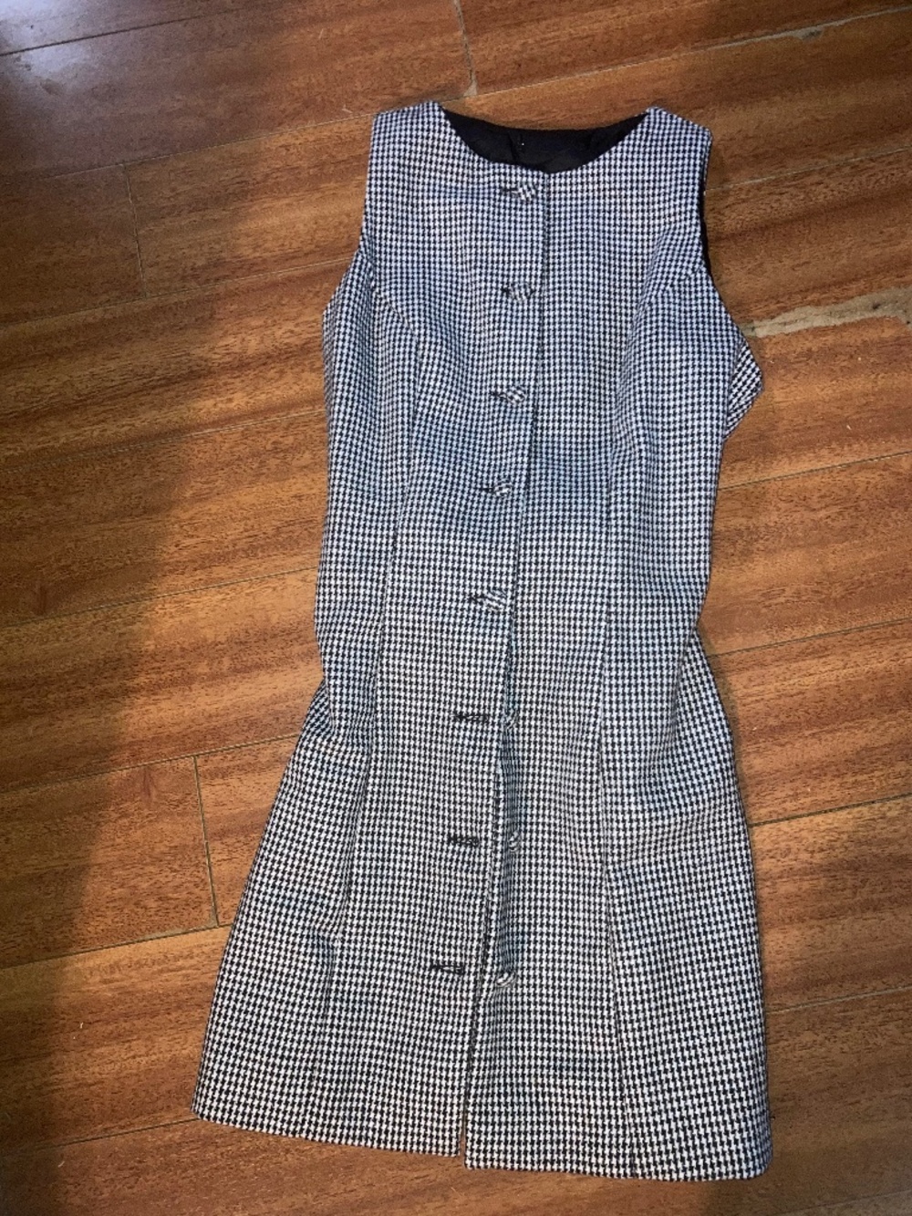 houndstooth checkered black 60s white fall lined xs s button preppy dress retro
